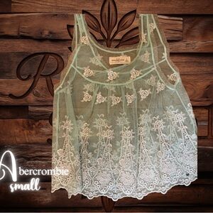 Vintage Y2K Abercrombie & Fitch Seafoam Green Embroidered Sheer Lace Tank